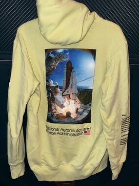 Divided Yellow Crewneck Sweatshirt with Space Shuttle Graphic